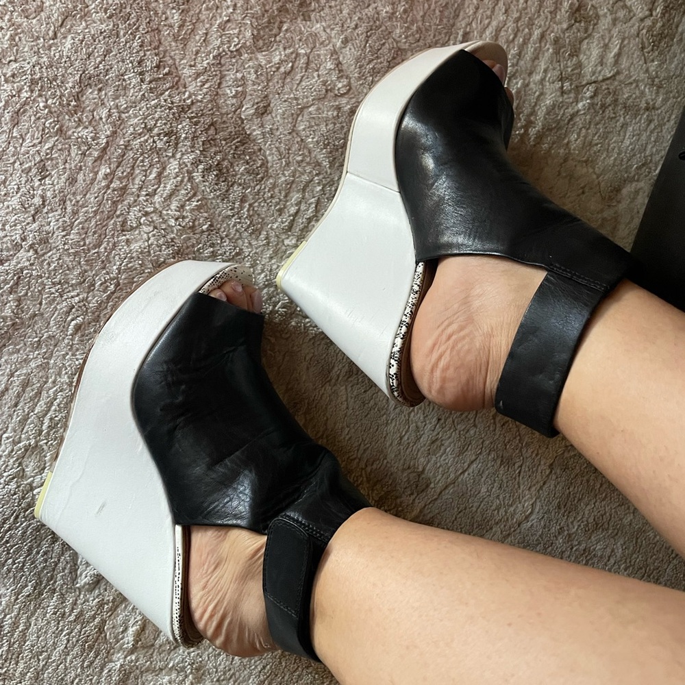 Chic Black and White Wedge Sandals